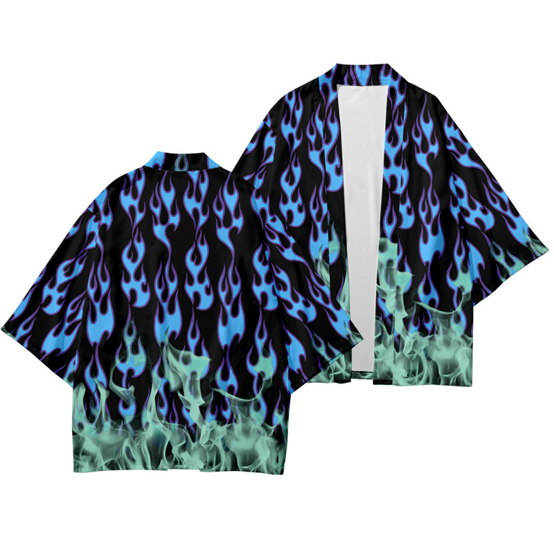 Kimono japonais flamme de feu et de glace pour hommes et femmes, Cardigan Yukata coloré, chemises Haori, haut, vêtements traditionnels asiatiques