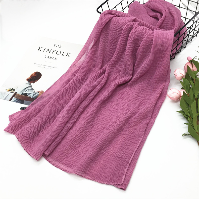 Écharpe châle en jersey froissé pour femmes musulmanes, coton doux uni, hijab de ramadan, turban respirant pour dames, mode de haute qualité, 90x180cm