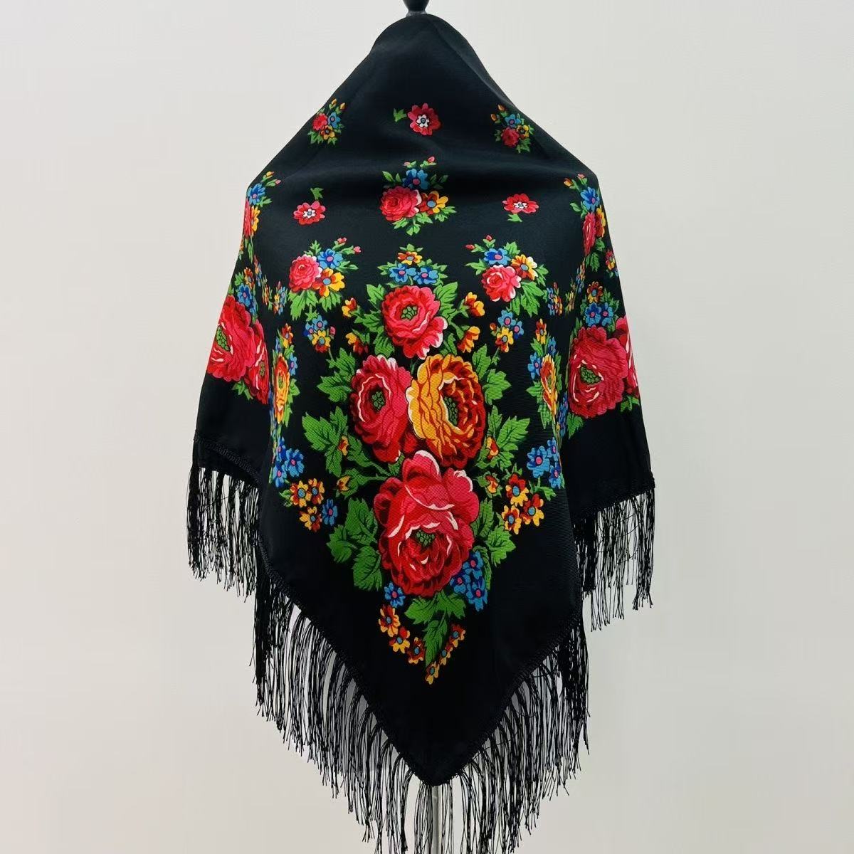 Foulard carré National russe pour femmes, 120x120cm, imprimé Floral de luxe, châles ukrainiens à franges, Bandana pour dames