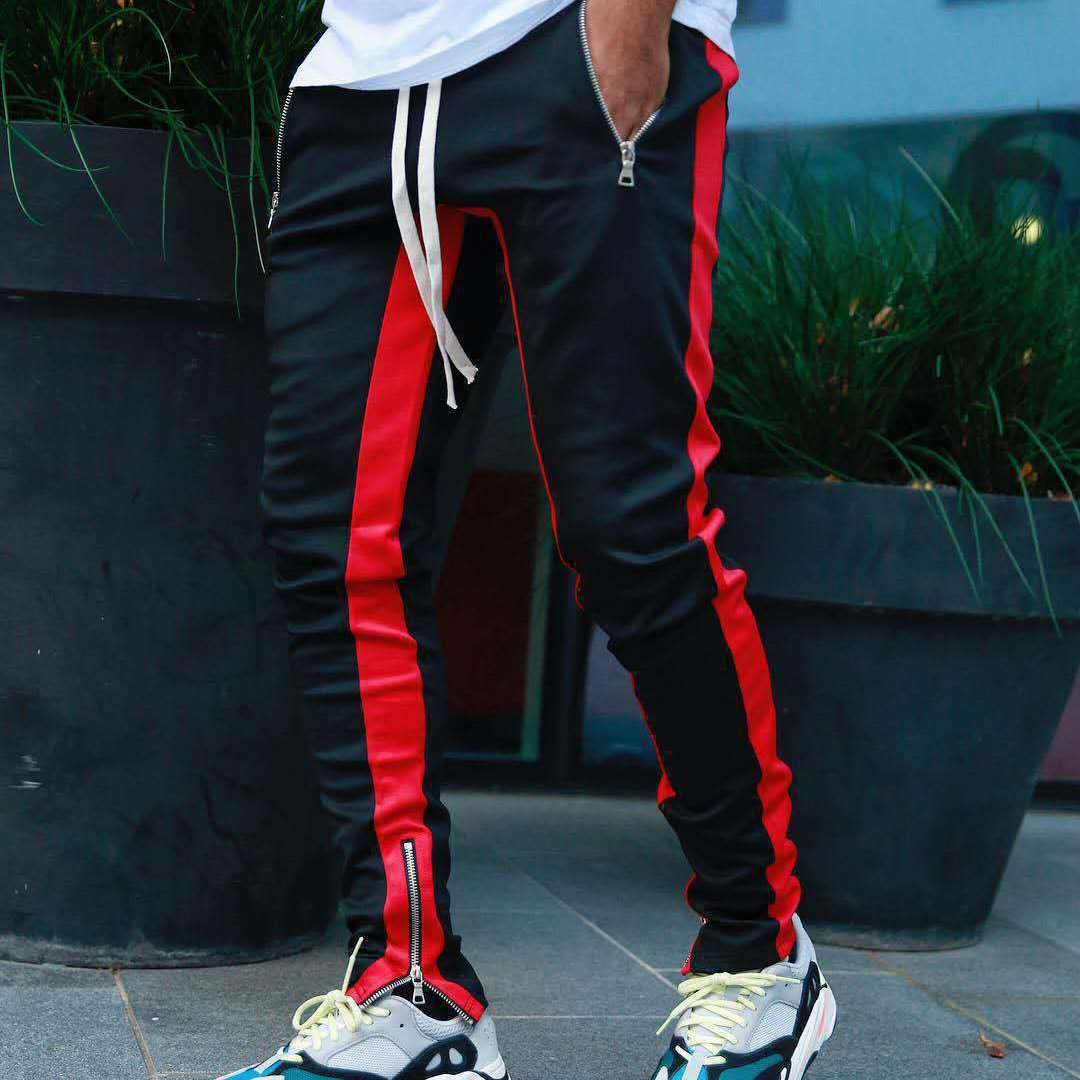 Pantalon de jogging pour homme avec cordon de serrage et fermeture éclair latérale, coupe ajustée, pour la gym, le hip-hop et le sport