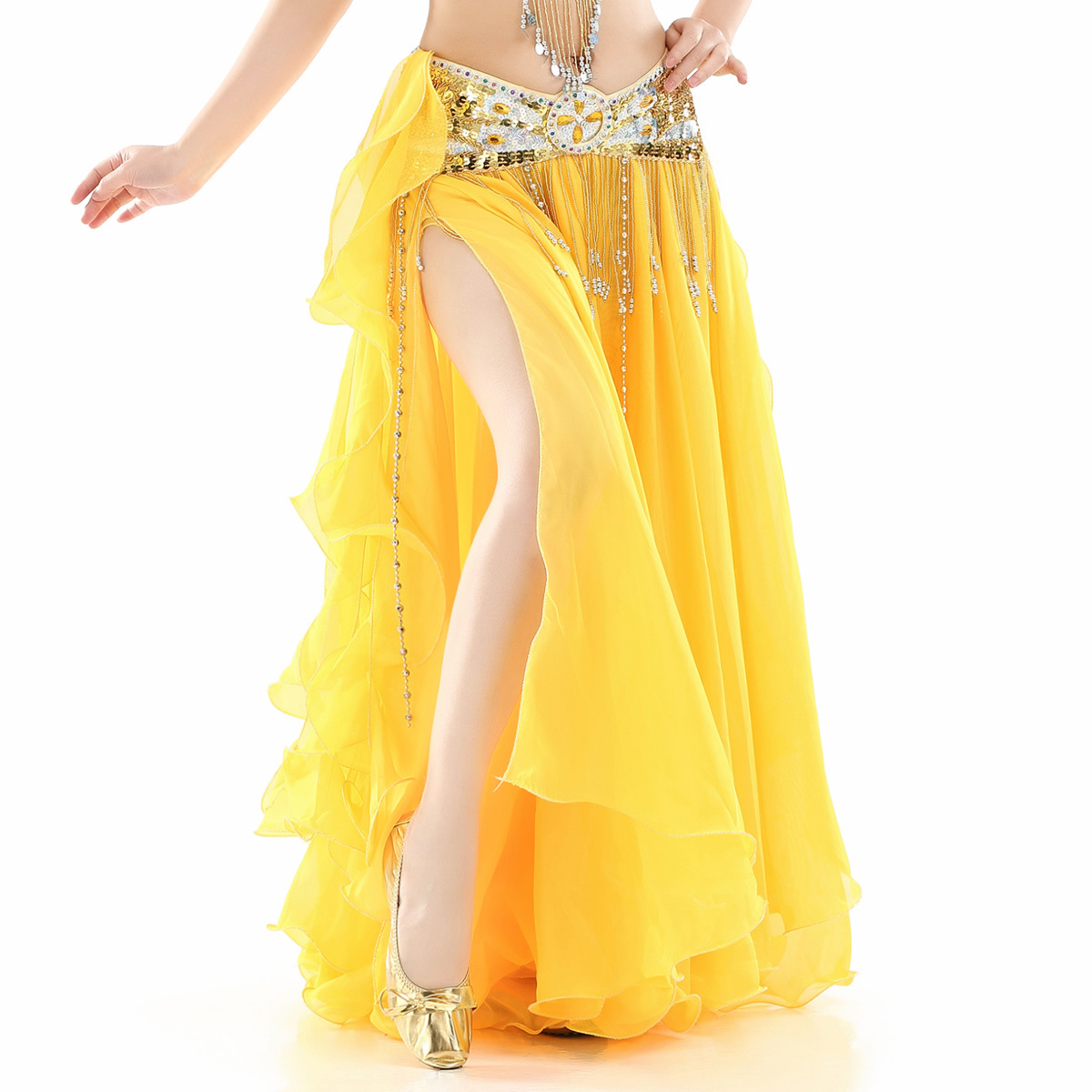 Tenue de danse orientale, costume arabe égyptien, jupe en tulle de style gitane, en mousseline (sans ceinture), vêtements de danse pour femmes, style arabe et indien.