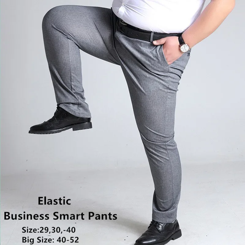 Pantalon de travail pour hommes, grande taille, gris, noir, bleu foncé, élastique, droit, Business, grand 44 46 48 50 52 140KG, vêtements de bureau