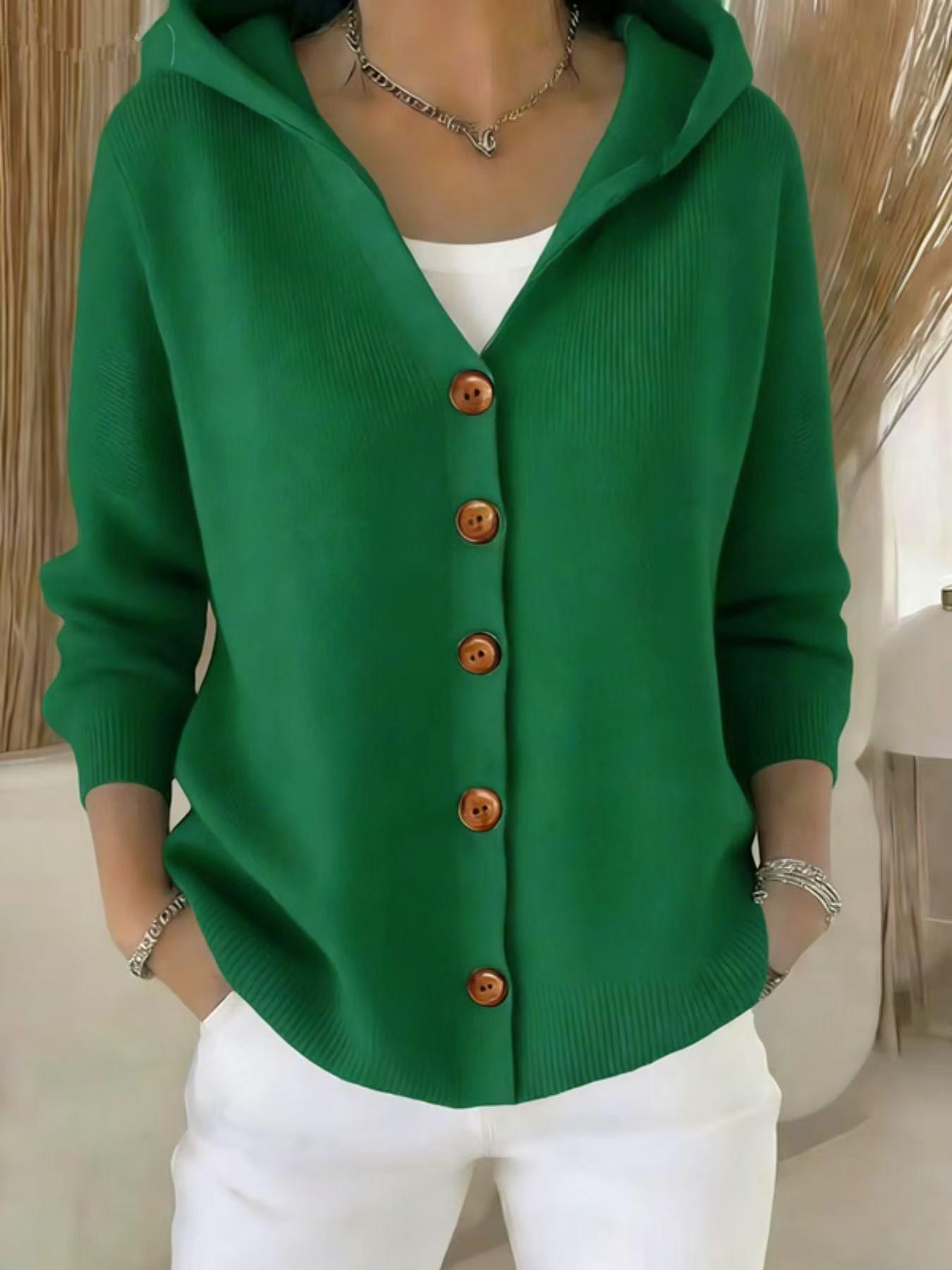 Cardigan en tricot à capuche pour femme 2026, simple et décontracté, idéal pour le printemps et l'automne