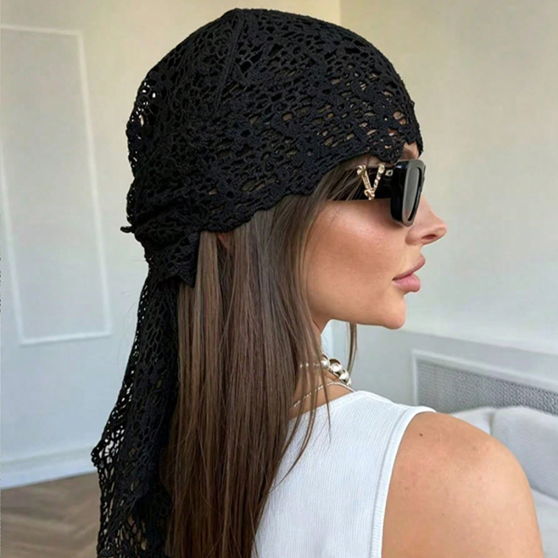 Bandana en dentelle florale pour femme, foulard de plage, de soirée ou formel, accessoire de cheveux polyvalent pour tenues bohèmes d'été et usage quotidien