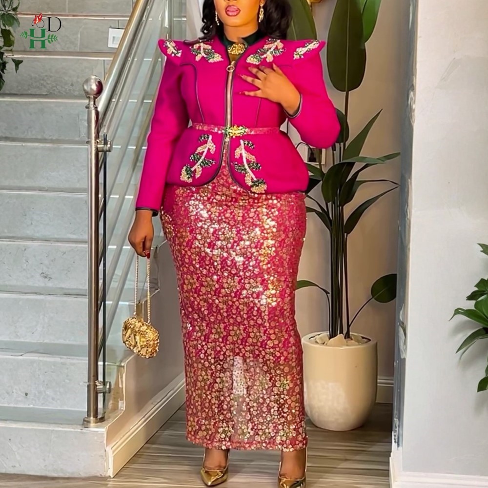 Robes Africaines H&D pour Femme, Robe Turque à Paillettes et Diamants, Vêtements Africains Tendance, Boubou Africain Femme 2026 Nouveauté