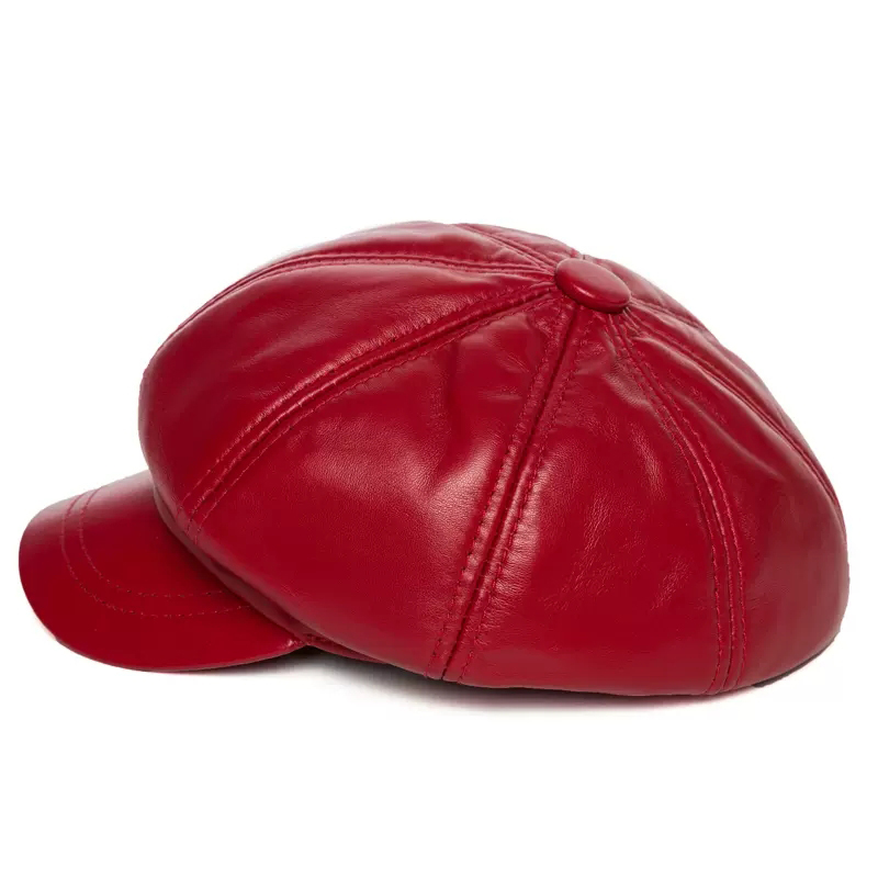 Chapeau octogonal en peau de mouton pour femme, cuir véritable, casquettes de béret de peintre chimilote coréen, Streerwear rouge et bleu, Sophia Femme, hiver