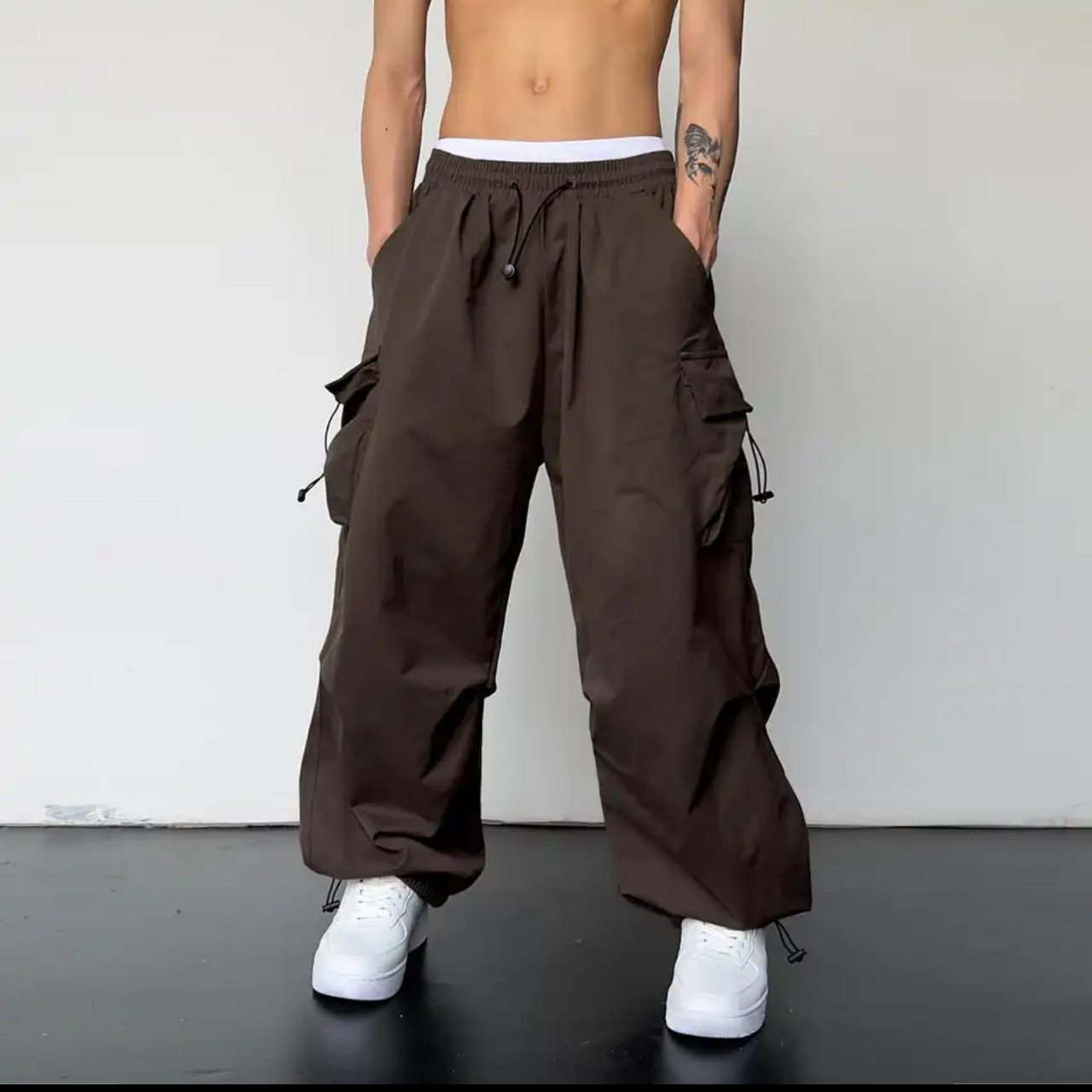 Pantalon de travail à séchage rapide pour hommes, pantalon de Parachute américain, taille haute, jambes larges, pantalon Long de sport décontracté, nouvelle collection été 2025