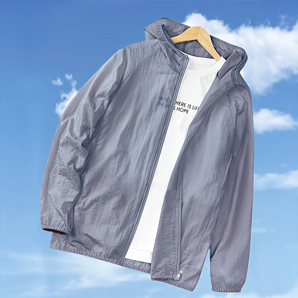Vestes d'été pour hommes, légères, à séchage rapide, couleur unie, avec capuche, fermeture éclair, protection solaire, vêtements en soie glacée