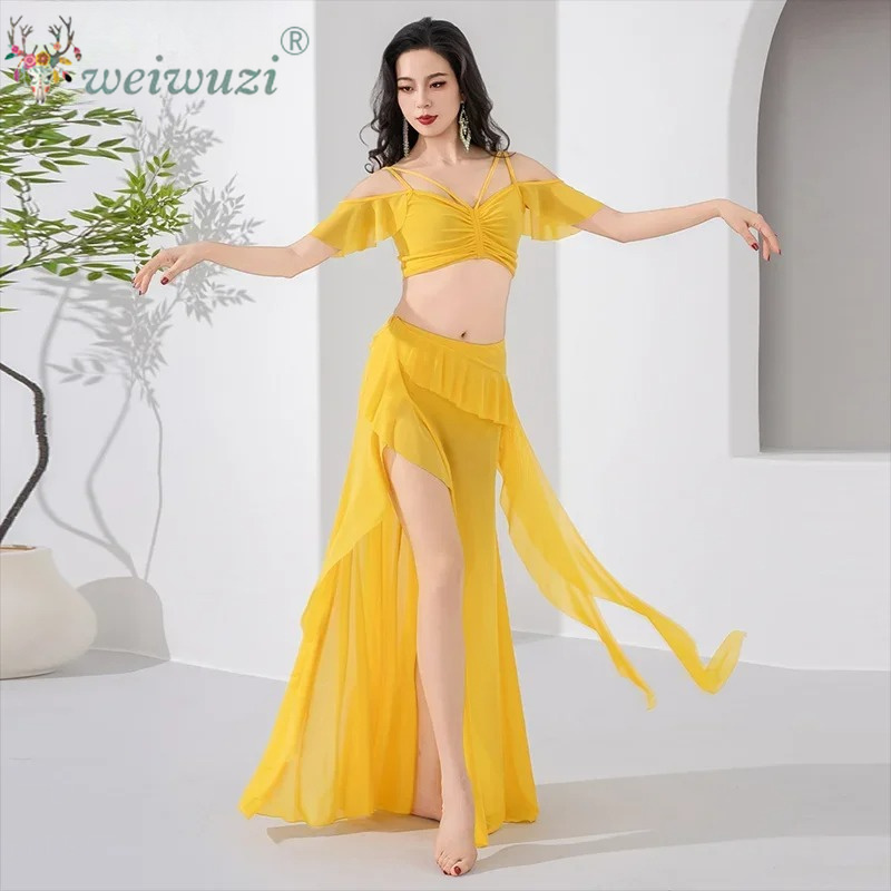 Nouvel ensemble de costumes de danse du ventre pour femmes, vêtements d'été doux et confortables, haut + jupe, tenue d'entraînement de danse folklorique orientale