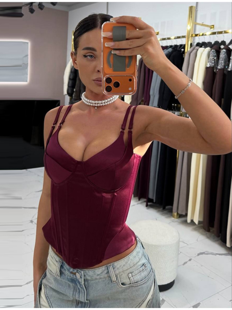 Femmes paillettes arête de poisson haut sans bretelles Sexy épaules dénudées dos nu taille cintrée recadrée Blouse 2026 Lady Club hauts de fête