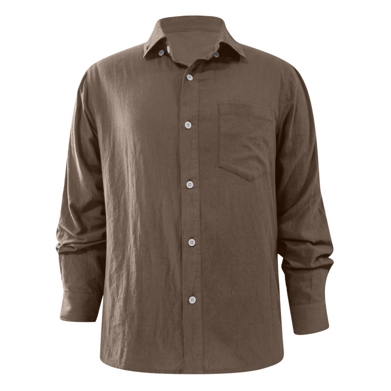 Chemise décontractée à manches longues pour homme en coton, polyester et lin, respirante, boutonnée, avec poche poitrine, idéale pour l'été et les vacances à la plage