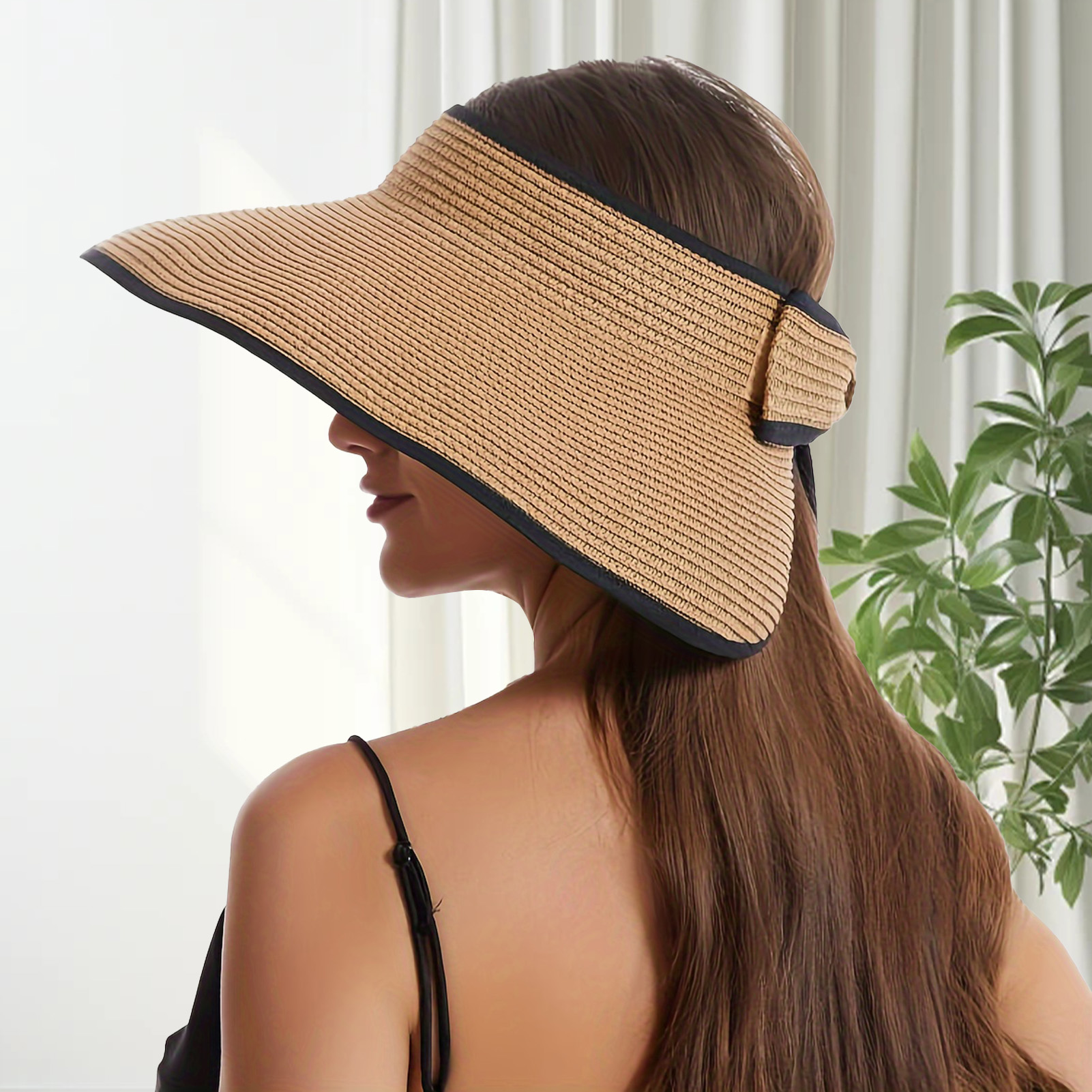 Chapeau de soleil de plage d'été pour femmes, chapeau de paille pliable et Portable à large bord, à la mode, en forme d'arc, haut creux, chapeaux seau pour filles