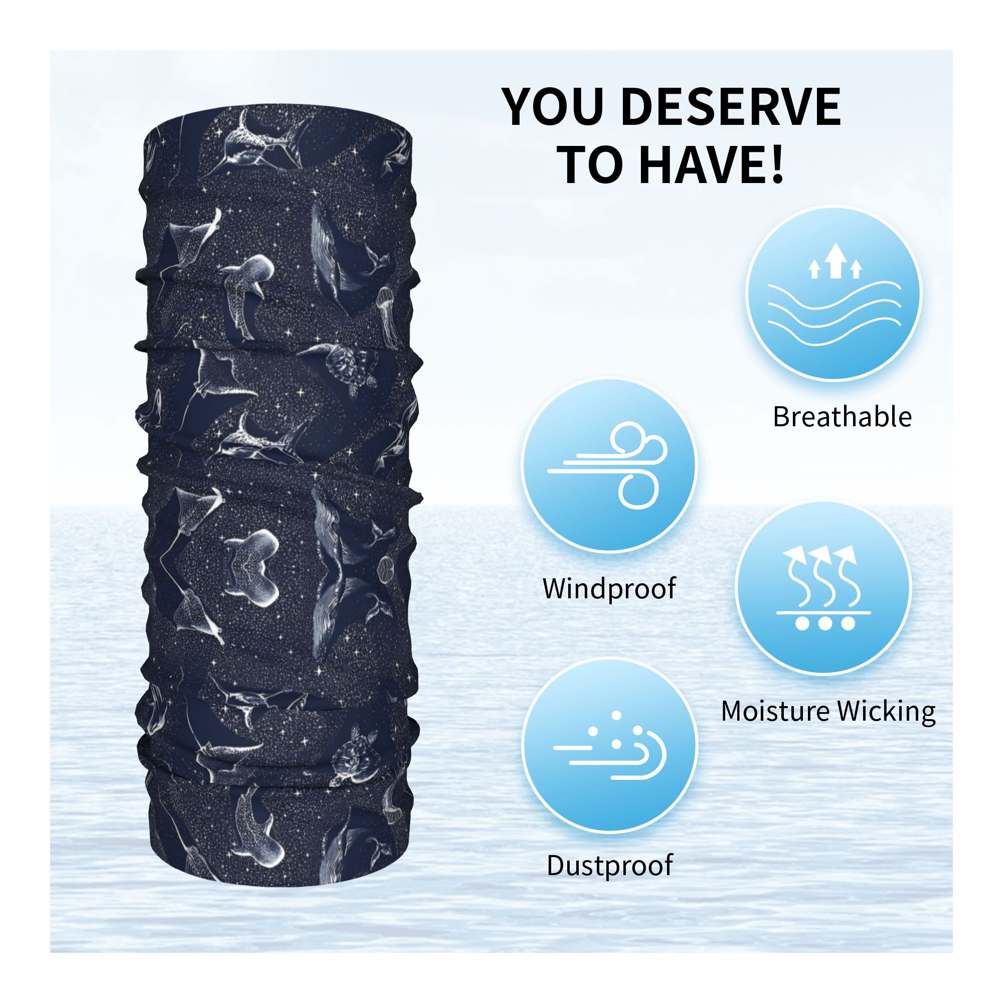 Cache-cou Bandana à motif océan cosmique, baleine étoilée, requins, écharpe enveloppante, bandeau multi-usage, course à pied, unisexe, coupe-vent pour adultes