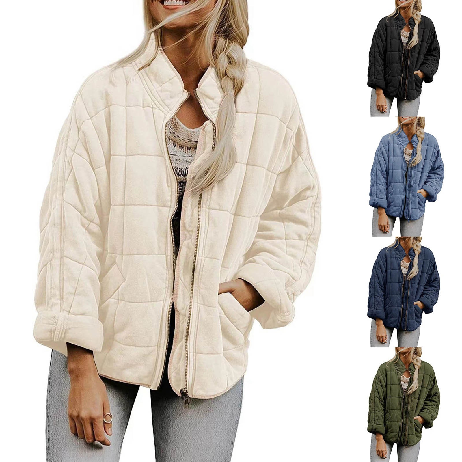 Veste matelassurera en coton matelassé pour femme, parkas matelassées, poche zippée, décontracté, solide, document, hiver, chaud