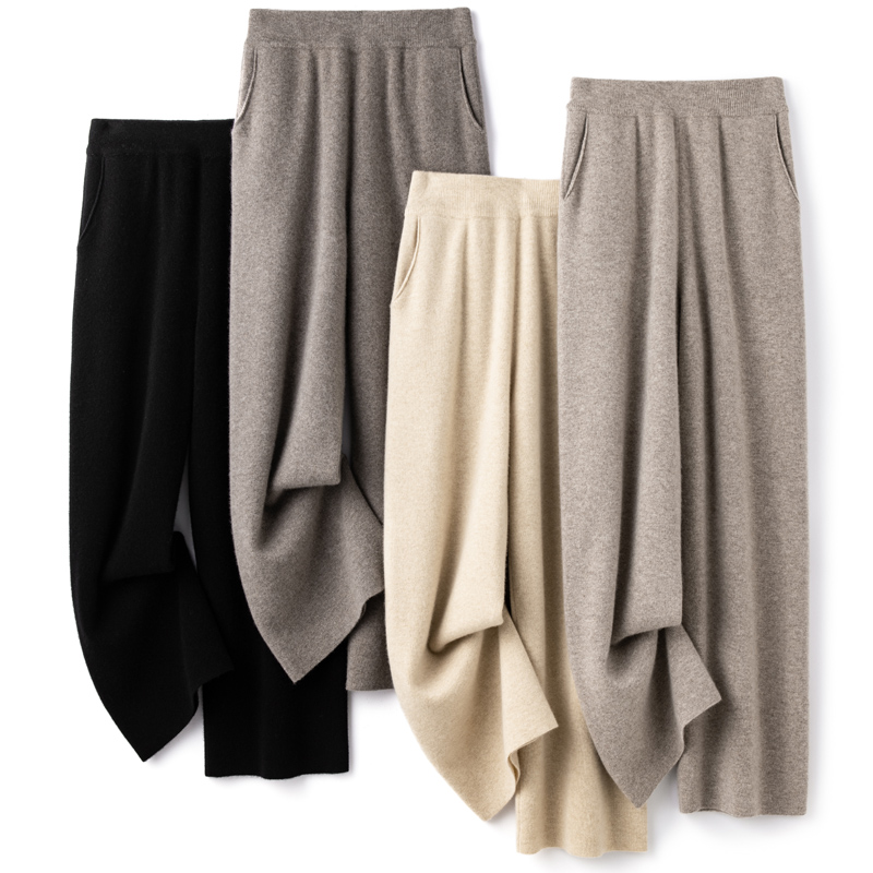 Pantalons 100% laine pour femmes, nouveaux pantalons tricotés à taille haute, doux et confortables, élastiques et fins, nouvelle collection automne et hiver
