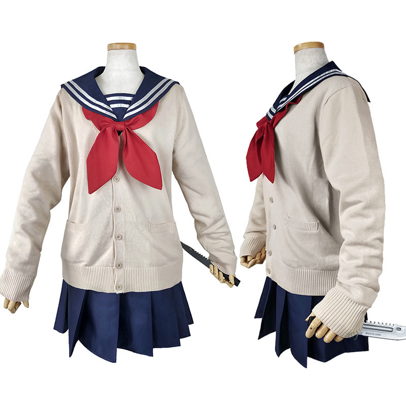 Costume de cosplay Himiko Toga My Hero Academia pour femme, uniforme JK, jupe, pull, couteau, tenues de fête d'Halloween et de carnaval