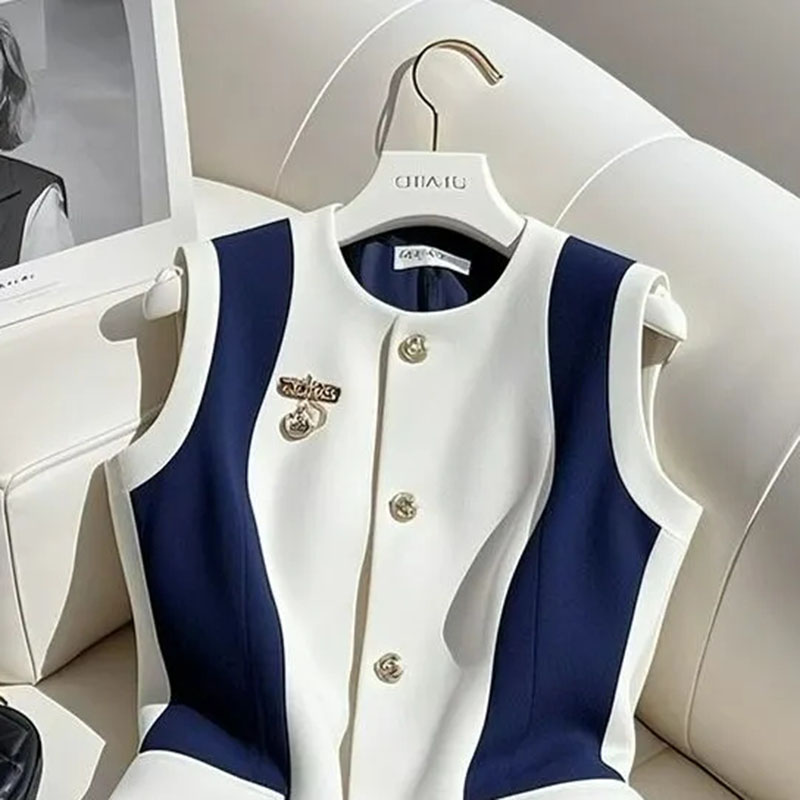 Mode coréenne contraste gilet veste femmes 2025 nouveau femme gilet en vrac printemps automne sans manches gilets manteau dames décontracté hauts