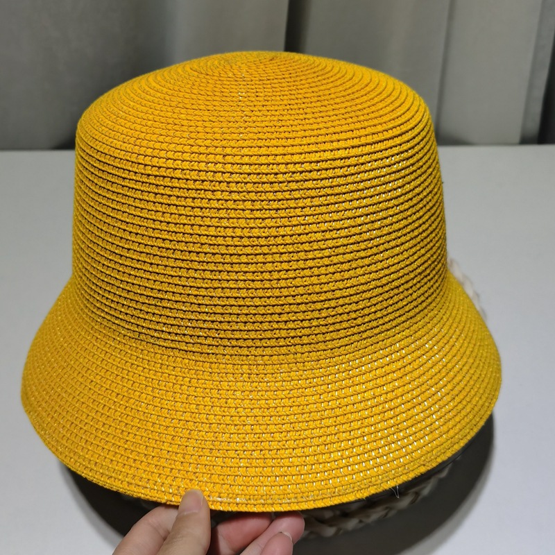 Chapeau de soleil en paille pour femmes, pliable, à large bord, de plage, plat, au crochet, E27