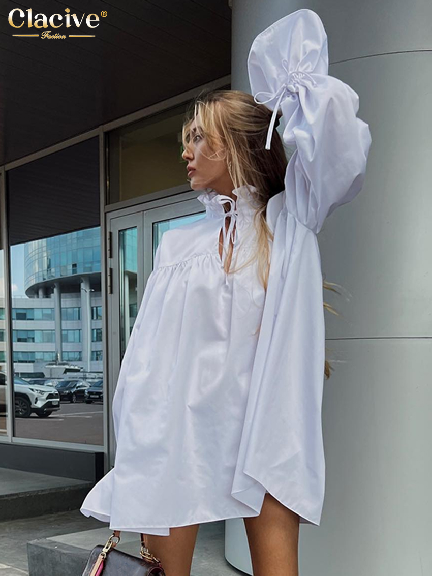 ClacMarkets-Mini robe à manches longues avec ceinture taille haute pour femme, tenue élégante, ensemble 2 pièces, blanc, mode 2025