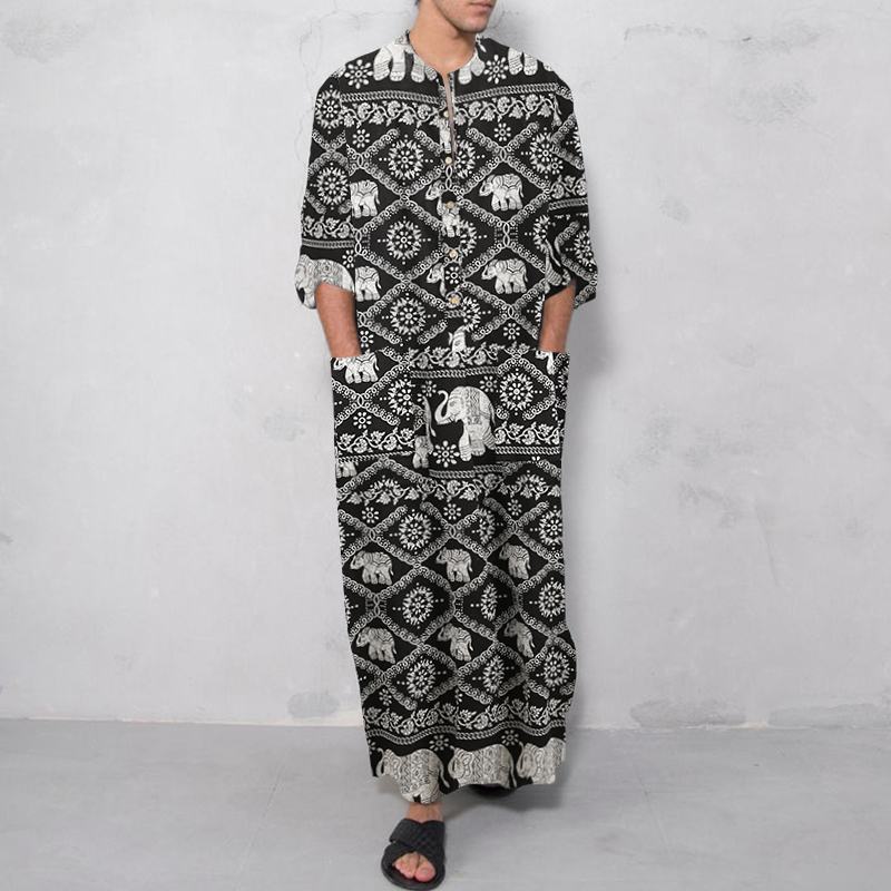 Hommes musulmans à manches longues coton rayé Robes islamique arabe caftan costume moyen-orient dubaï Abaya rétro printemps vêtements 2025 nouveau