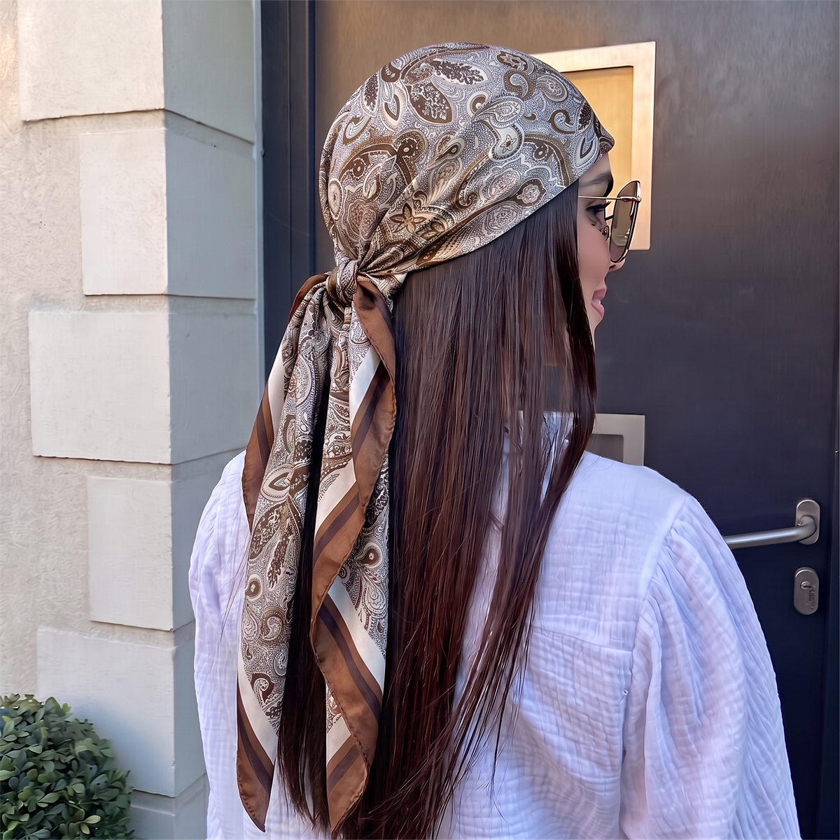 Foulards en soie pour cheveux, 90*90cm, imprimés, en satin, grands carrés, pour femmes, marque de luxe, designer, hijab, bandeau.