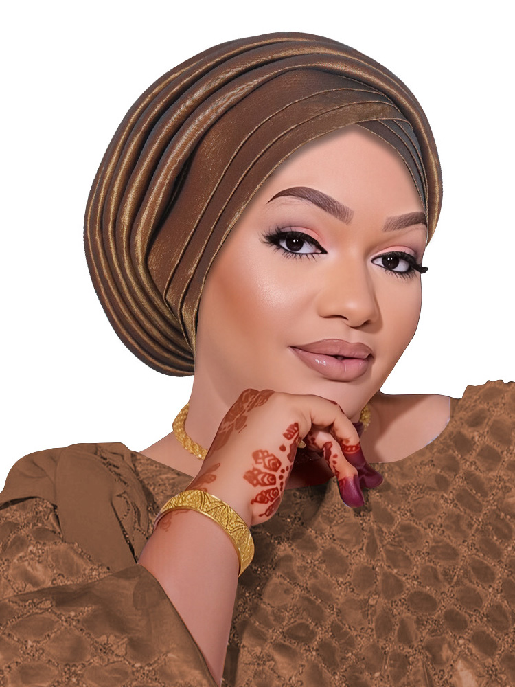 Nigeria africain Gele chapeaux fête plissé Turban Hijab chapeaux femmes musulman traditionnel casque mariage Geles bandeau