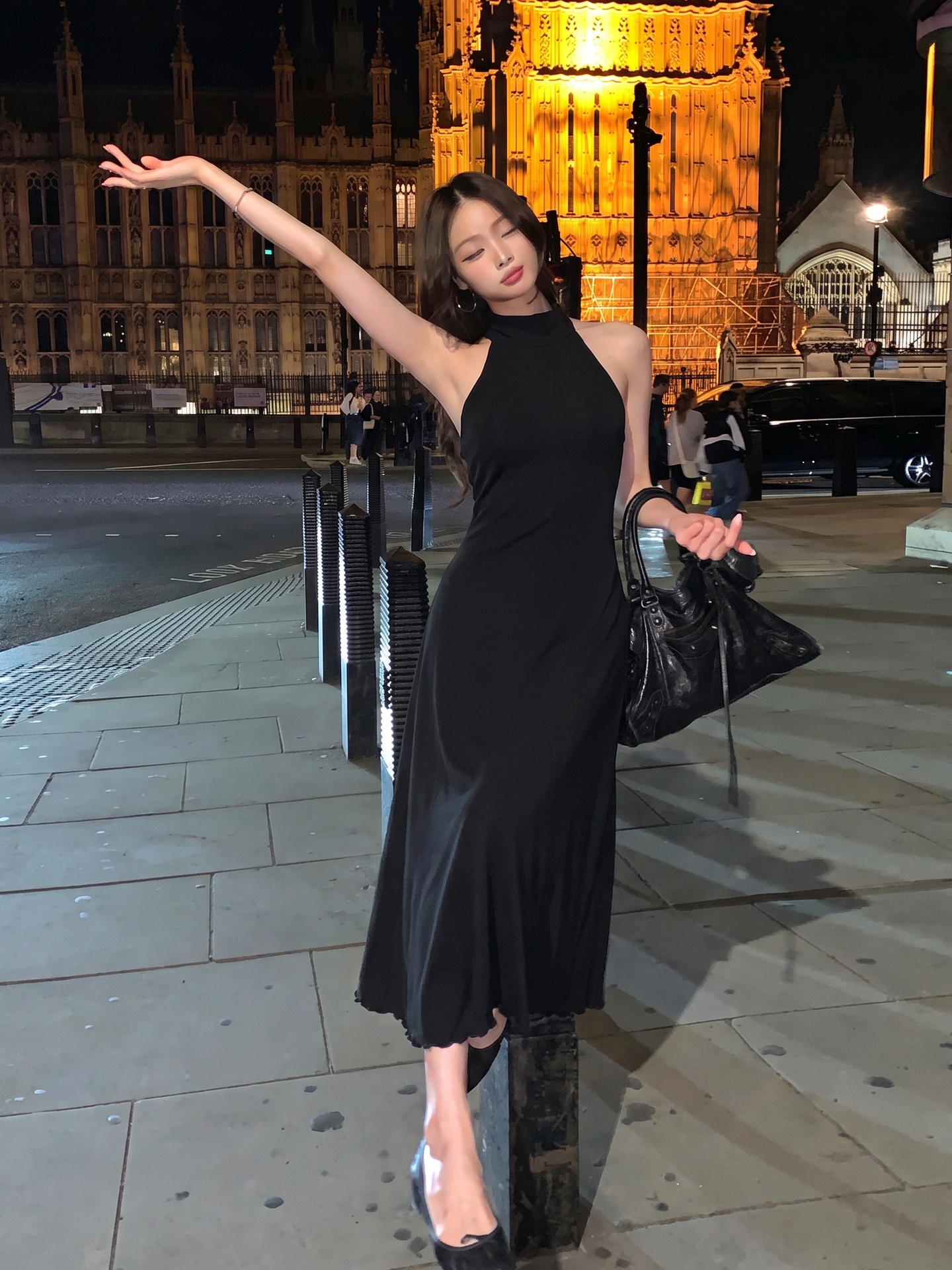 Dulzura Robe longue asymétrique à col licou, dos nu, plissée, coupe ajustée, avec ruban, unie, sexy et élégante, pour soirée, fête ou bal de promo