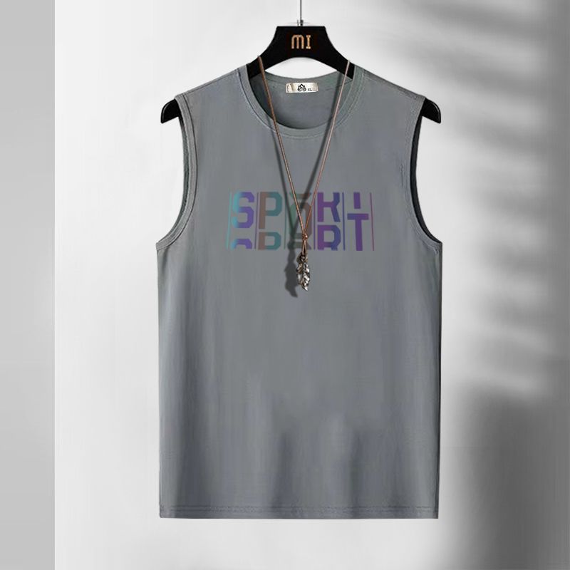 T-shirt sans manches imprimé à col rond et lettres colorées pour homme – Nouvelle collection d'été décontractée et ample style punk