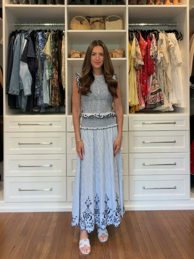 Ensemble 2 Pièces Jupe et Haut Bleu pour Femme – Hauts à Volants Tendance et Jupes Longues Brodé – Tenue Décontractée d'Été 2026 pour Vacances – Style Y2K