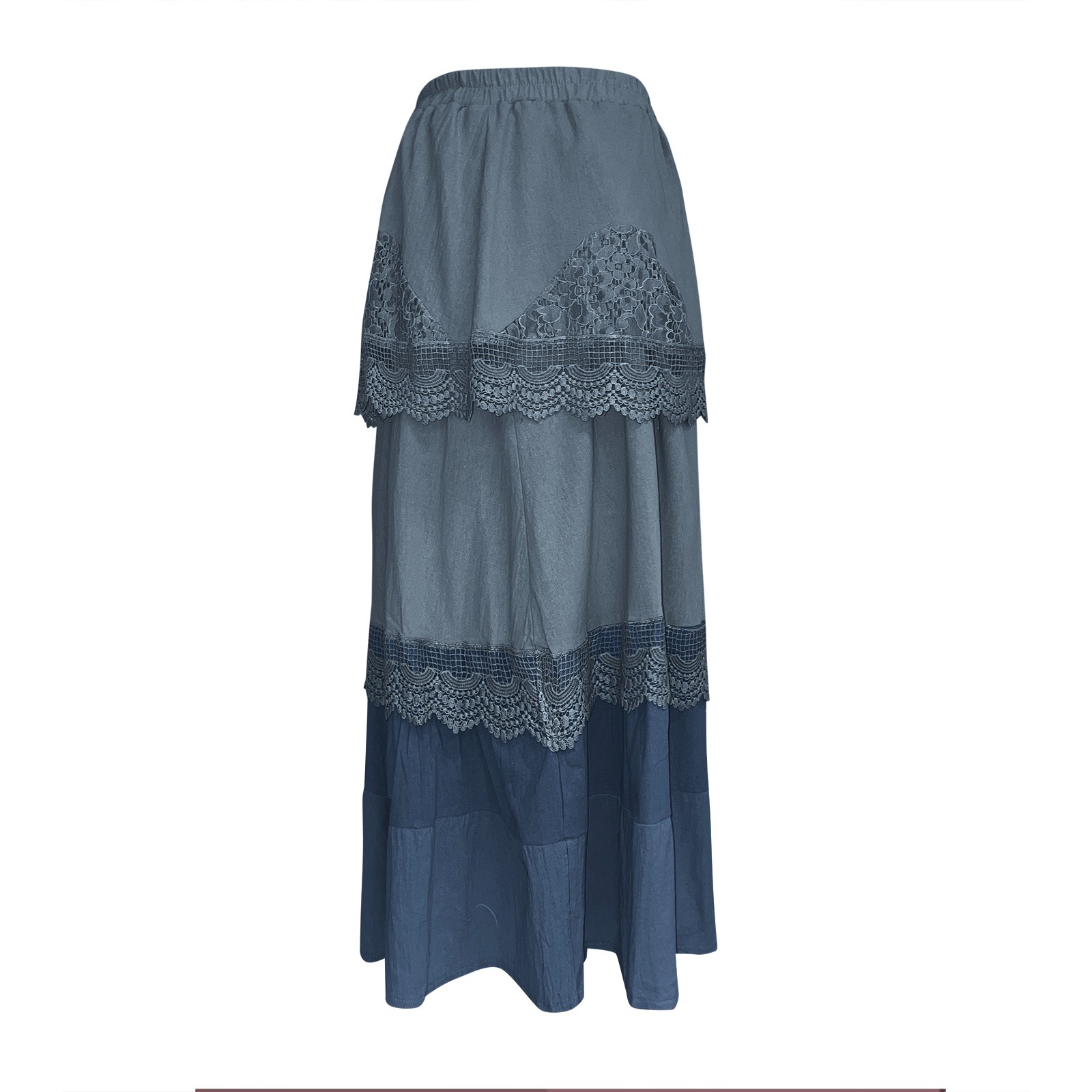 Robe bohème longue en dentelle pour femmes, jupe à plusieurs niveaux, jupes maxi, décontracté, uni, simple, t-shirt adt, été, 2024
