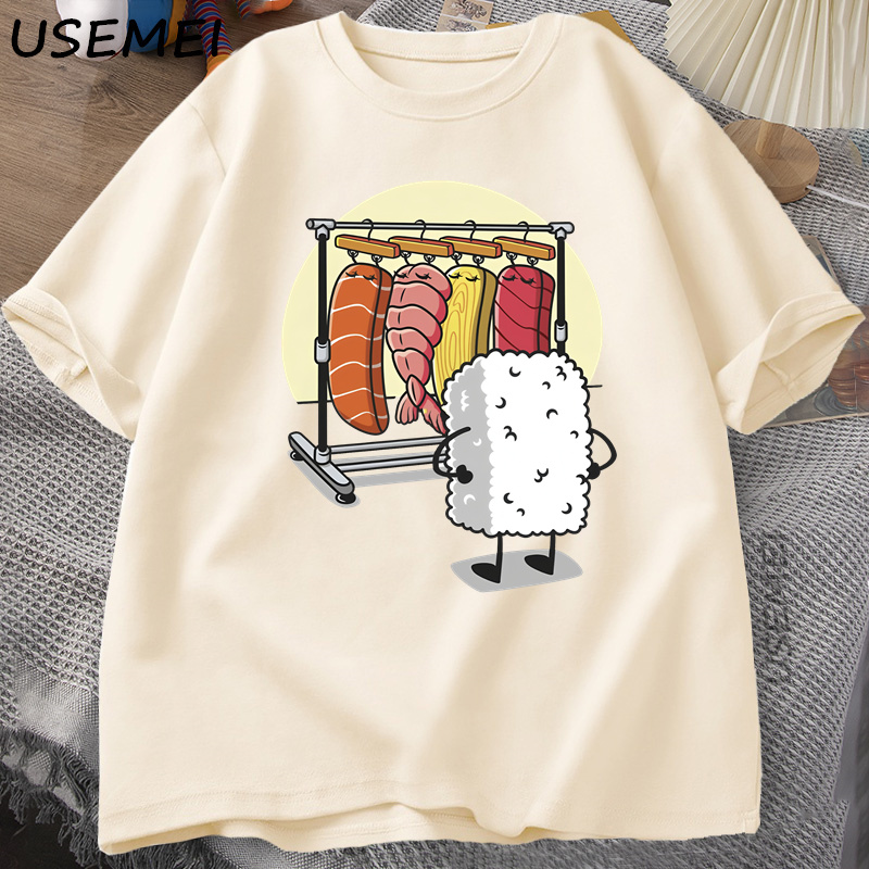 Sushi garde-robe T-shirt femmes hommes drôle haute qualité T-shirt coton graphique t-shirts ample à manches courtes imprimé T-shirt homme hauts