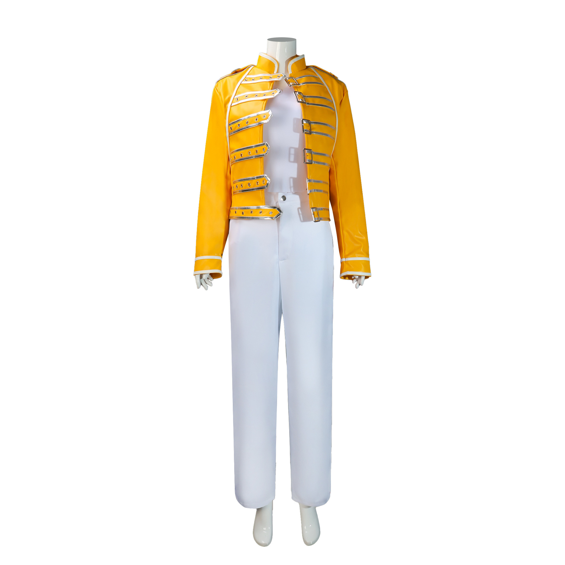 Tenue de groupe des années 80 pour hommes, Costume Rock, veste en cuir jaune, Costume de chanteur pour Halloween, carnaval, tenues de Cosplay pour fête