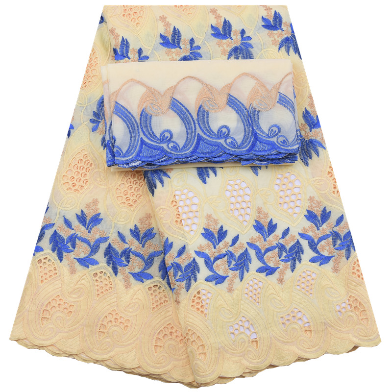 Tissu africain en dentelle de coton brodé de dubaï, 2 + 5 Yards, pour robe de mariée de haute qualité, 5 Yards, pour femmes, 2024