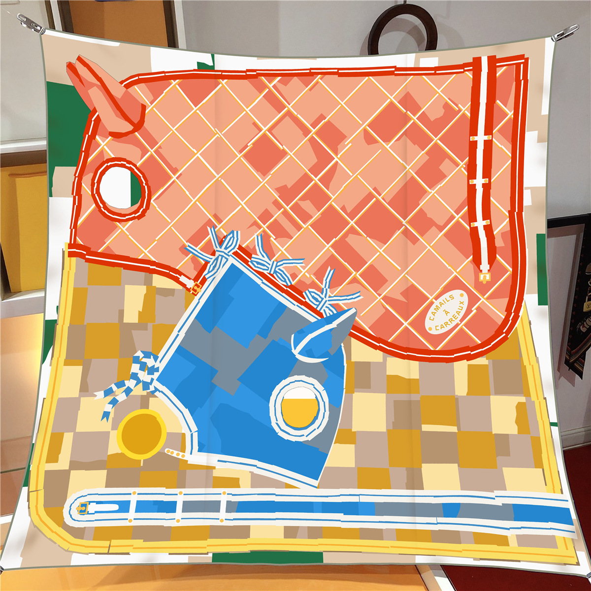 Foulard en soie sergé châle marque de luxe Plaid tête de cheval imprimé Foulard carré femmes Hijabs Bandana Foulard foulard foulards