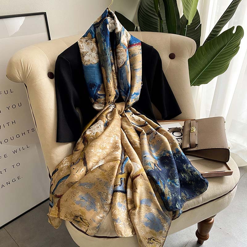 90*180CM femmes nouveau Satin de soie imprimé Design écharpe châle été Protection solaire serviette de plage foulards en soie dames foulard