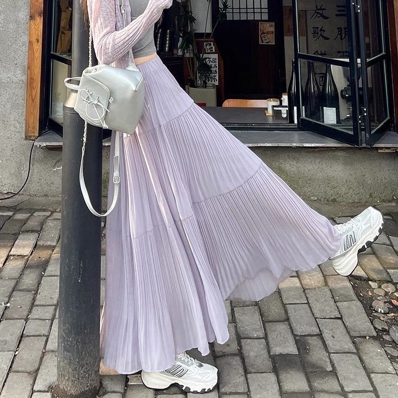 Printemps été femmes jupes Vintage taille haute élastique Patchwork blanc noir Chic longue gâteau a-ligne jupe jupes longues pour les femmes