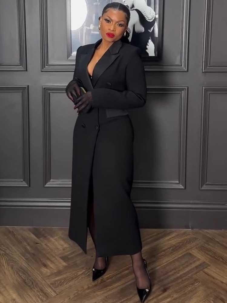 Robe noire à manches longues pour femme, vêtement d'automne et d'hiver, Blazer amincissant à la taille, élégante, courbe, robes de soirée formelles