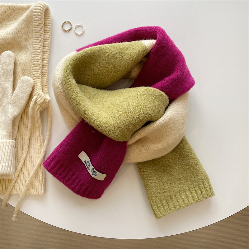 Laide's foulards coréen couleur contrastée doux Simple polyvalent hiver tricoté épaissi velours haute qualité marque de luxe écharpe