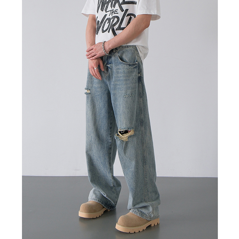 Nouveau Jean Homme Printemps-Été 2026, Coupe Ample, Jambes Droites et Larges, Effet Délavé, Style Américain Vintage Tendance, Pantalon en Denim Polyvalent pour Homme