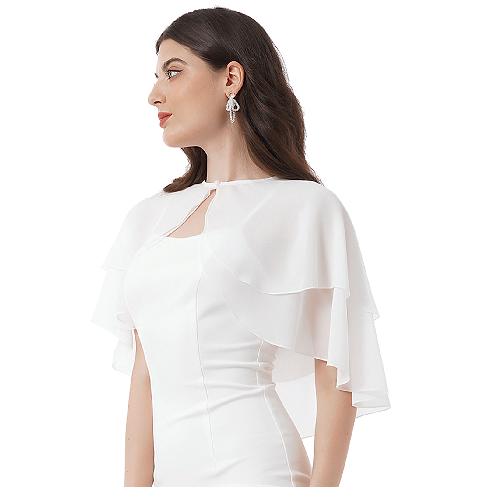 Femmes élégantes en mousseline de soie châle Cape solide à volants 2 couches en mousseline de soie enveloppes boléro robe de soirée accessoire pour la soirée d'anniversaire de mariage