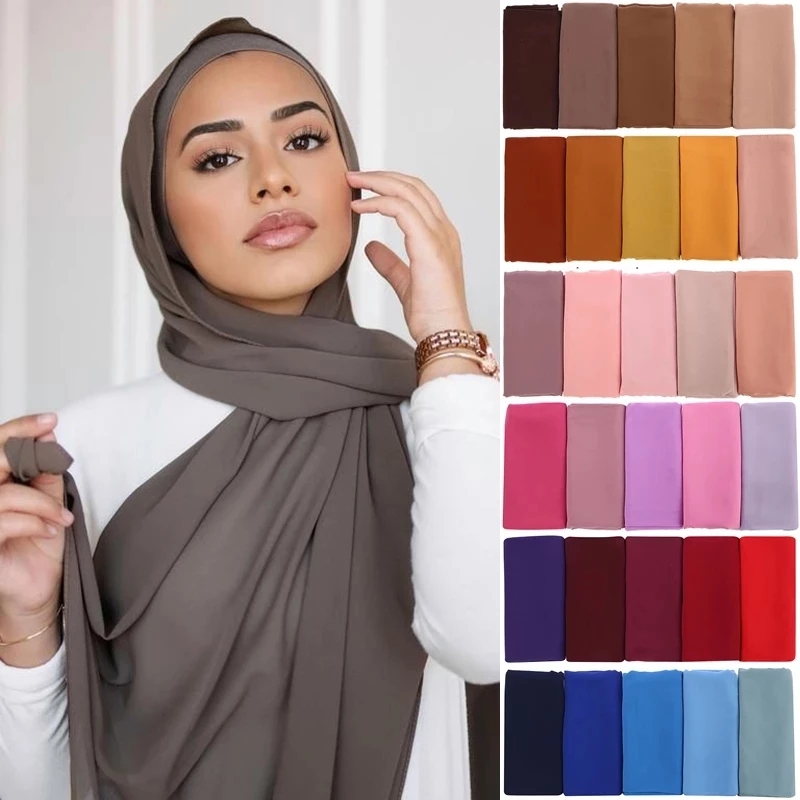Châle Islamique en Mousseline de Soie pour Femme, Voile Musulman, Hijabs Ronds, 180x70cm