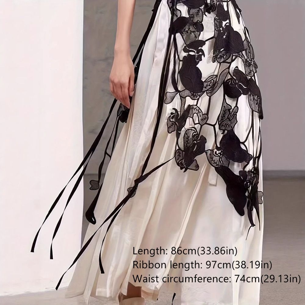 Jupe midi taille haute en dentelle avec fente latérale irrégulière, motif floral ajouré, franges et ceinture en dentelle, style Y2K Streetwear Harajuku