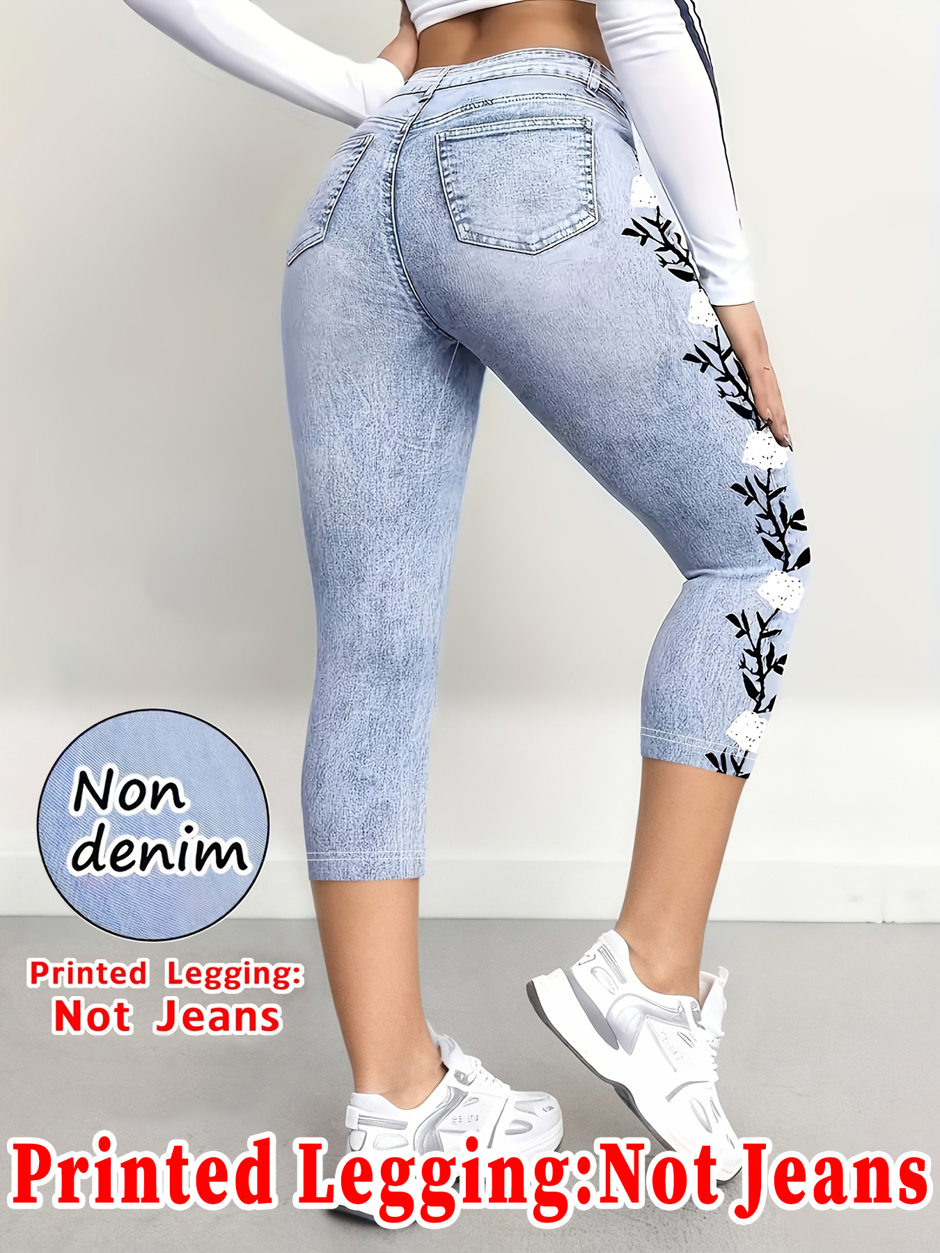Capris imprimés pour femmes à la mode, design sans couture hautement élastique avec fausses poches, idéal pour les tenues décontractées et sportives