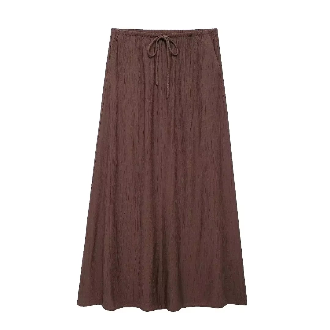 HH – jupe mi-longue ample et décontractée pour femmes, élégante, couleur unie, cordon de serrage, ligne a, mode féminine, Streetwear, été 2024