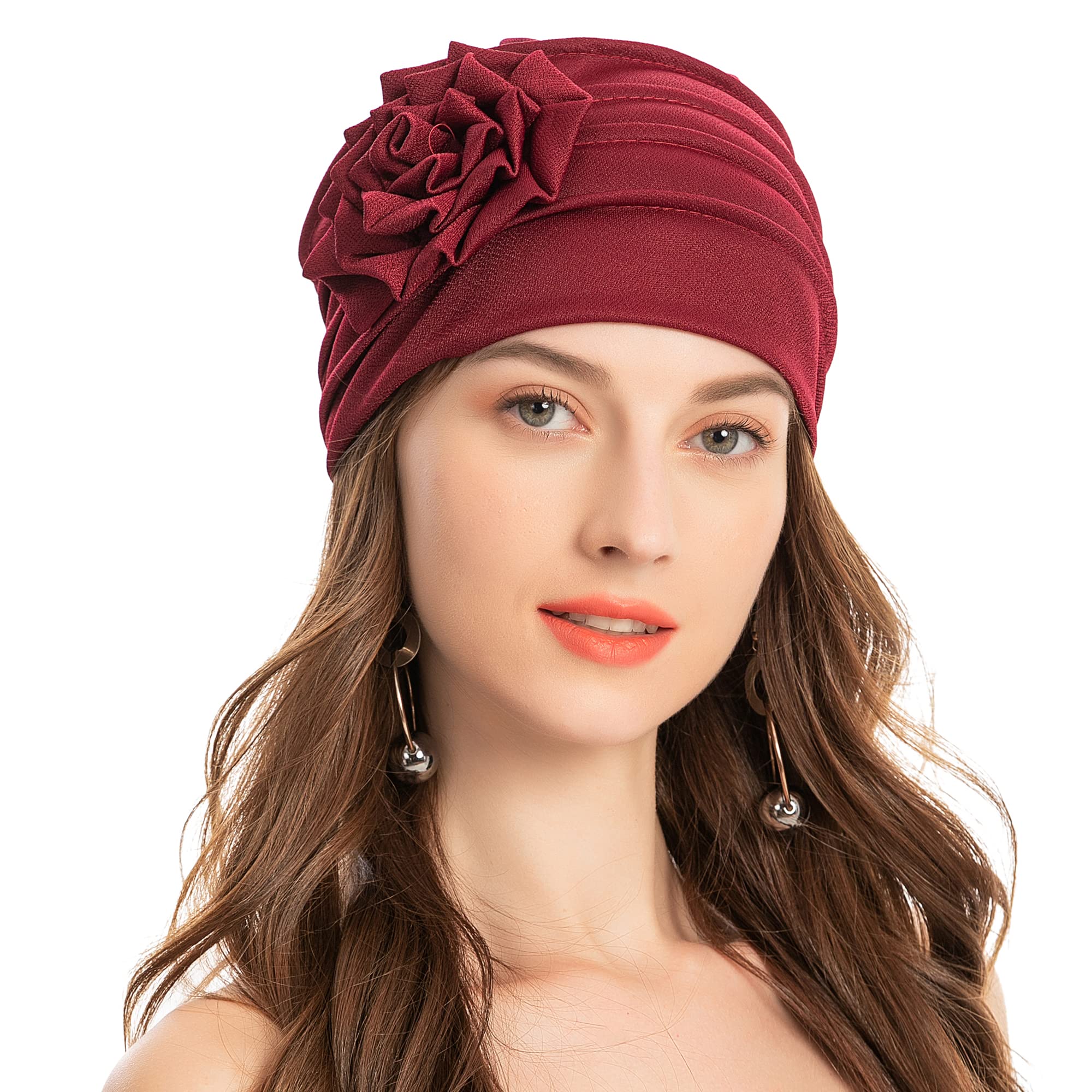 Mode musulmane couleur unie femmes Hijab Turban bonnet chapeau avec fleur chimio chapeaux élastique tête enveloppement casquette