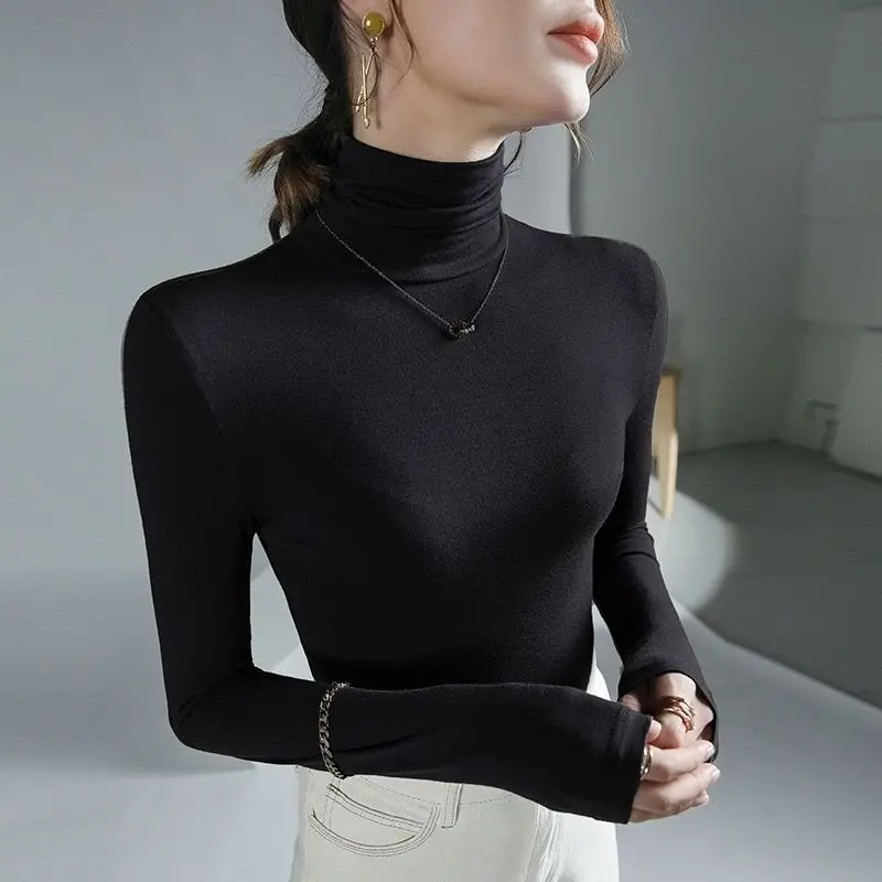 Femme T-shirt col roulé vêtements maigres 2025 haut noir pour femmes violet T-shirt Grunge T-shirt esthétique Simple pas cher élégant années 2000