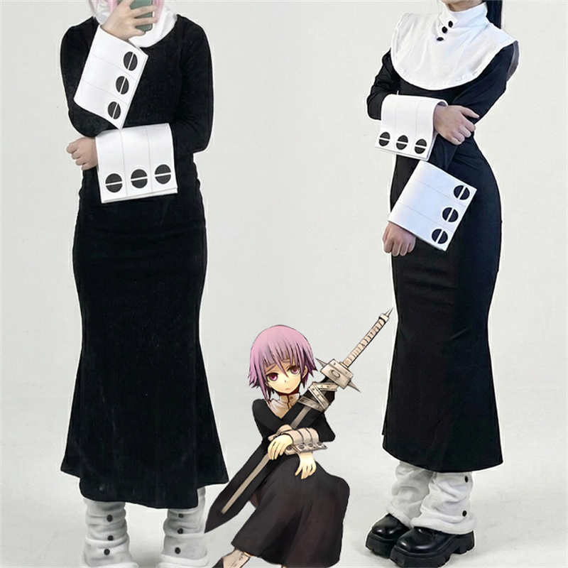 Costume de cosplay Anime Soul Eater Crona, ensemble complet avec chaussettes, manchettes, tenue pour fête d'Halloween, jeu de rôle, scène, vêtements de nonne, carnaval
