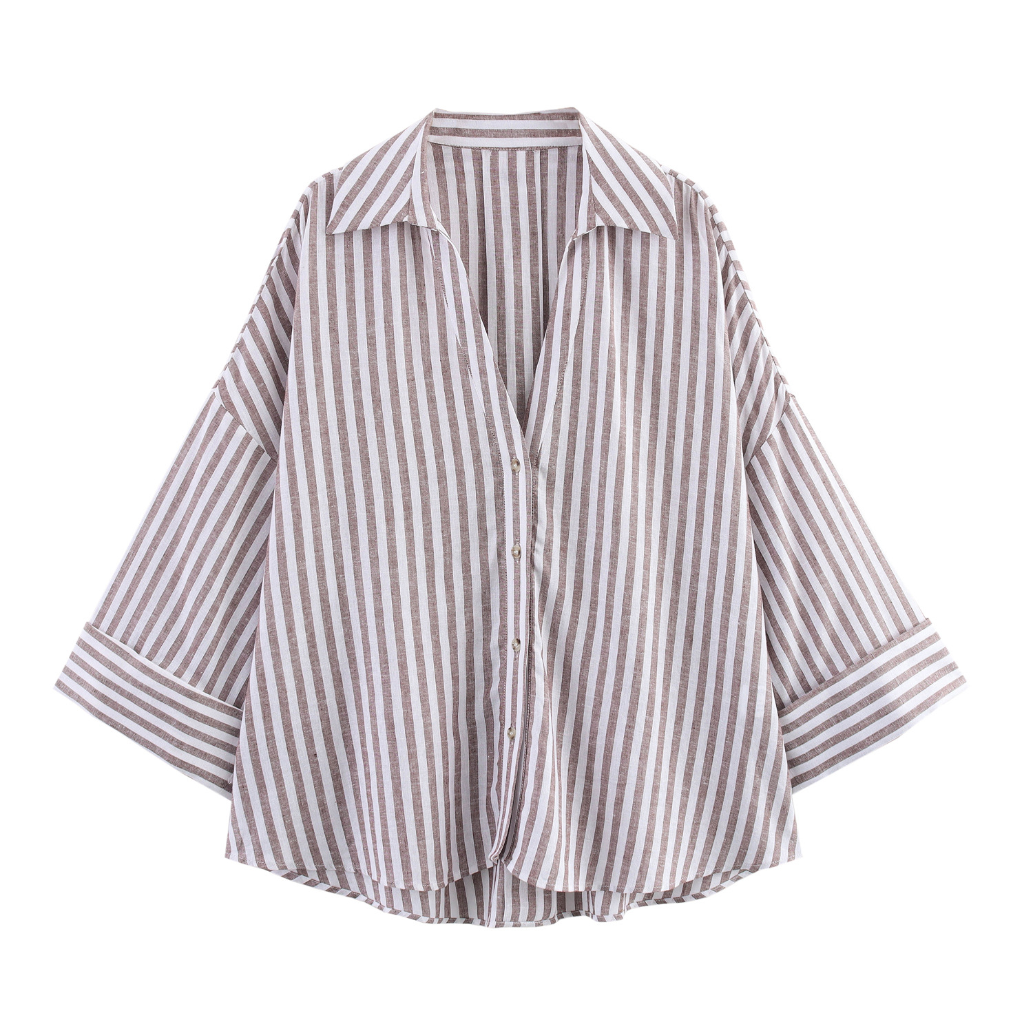 Chemises amples à rayures pour femmes, col en v, revers, Simple boutonnage, manches longues, haut Simple, vêtements de transport assortis avec tout, printemps