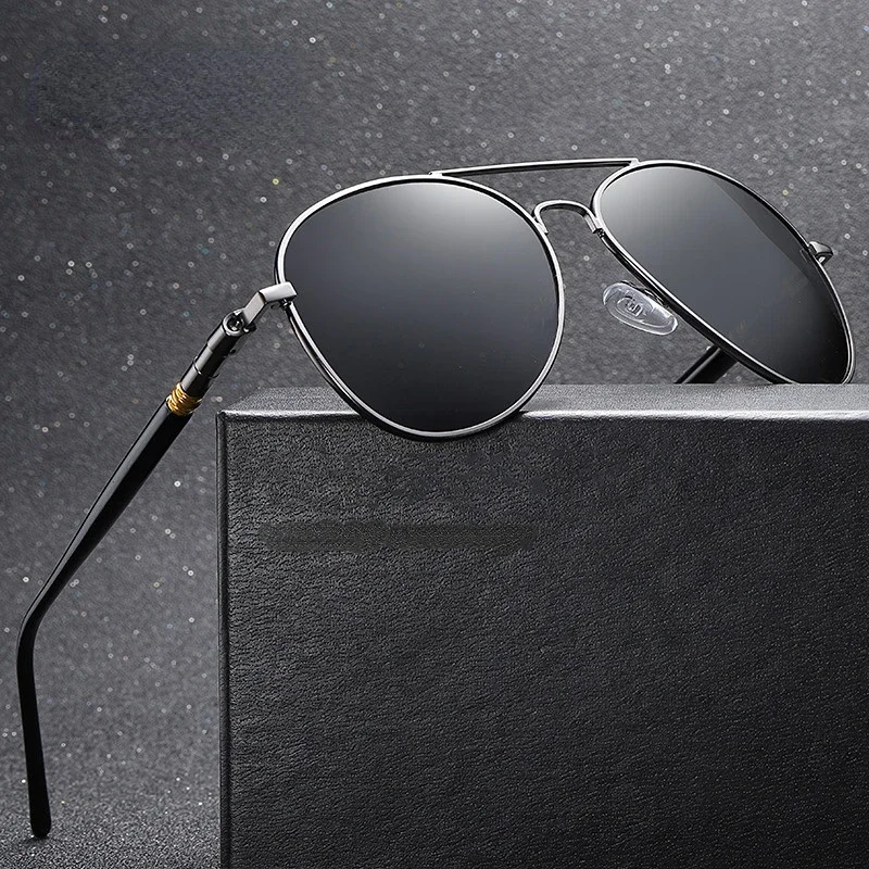 Lunettes de soleil de luxe polarisées pour hommes et femmes, lunettes de soleil de conduite pour hommes, lunettes de soleil pilote vintage, UV400, marque de créateur, noir