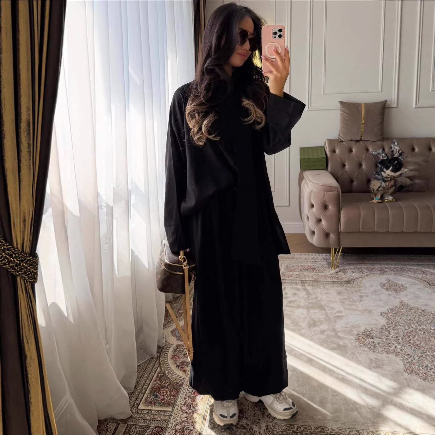 Ensemble pantalon et chemise pour femme, style musulman, 2 pièces, haut à simple boutonnage, tenue décontractée pour l'Aïd, le Ramadan, Dubaï, Maroc, 2026